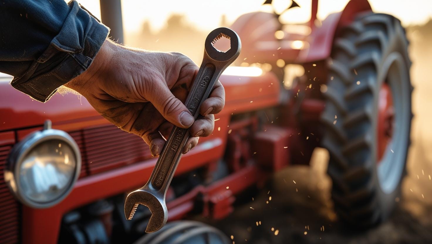 صورة مقربة ليد تحمل مفتاح ربط أمام جرار معيار قد تعجبك 20250826 151709 ٠٠٠٠